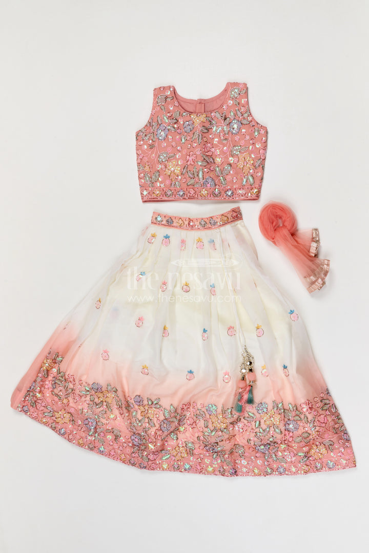 The Nesavu Girls Fancy Lehenga Girls Flared Lehenga for Weddings and Festive Celebrations Nesavu Nesavu girls georgette designer lehenga for weddings and celebrations with embroidered yoke