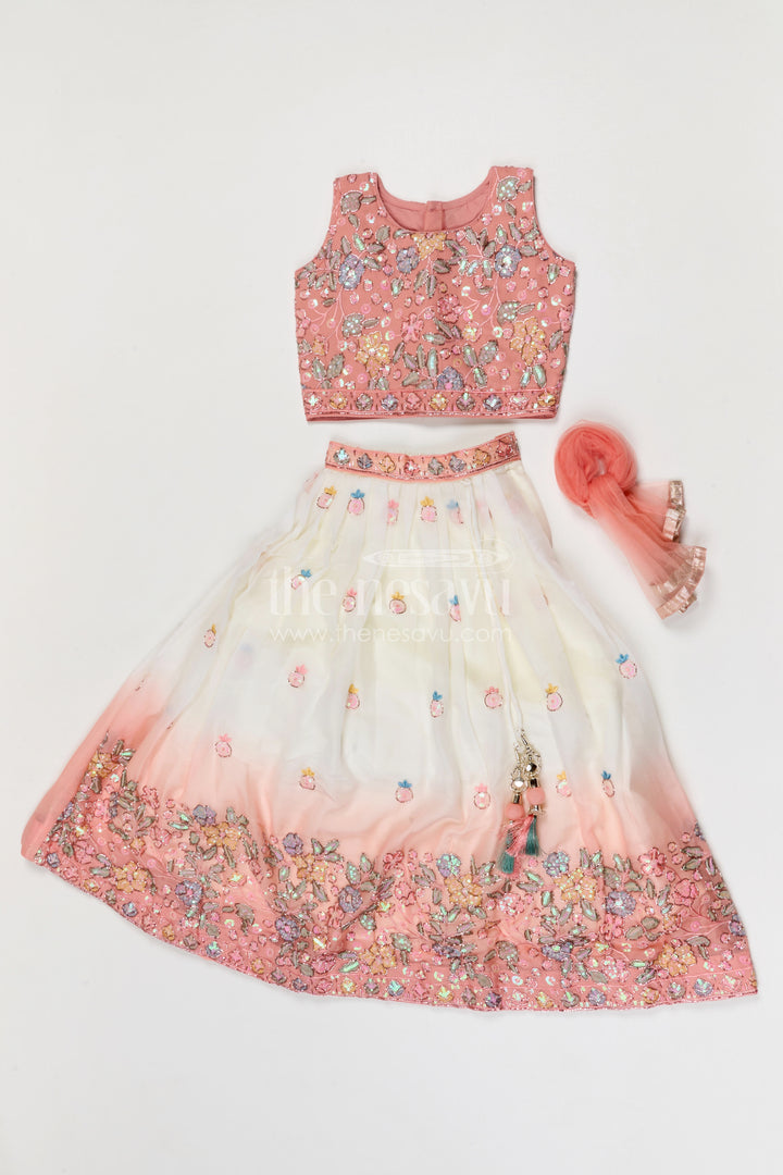 The Nesavu Girls Fancy Lehenga Girls Flared Lehenga for Weddings and Festive Celebrations Nesavu Nesavu girls georgette designer lehenga for weddings and celebrations with embroidered yoke