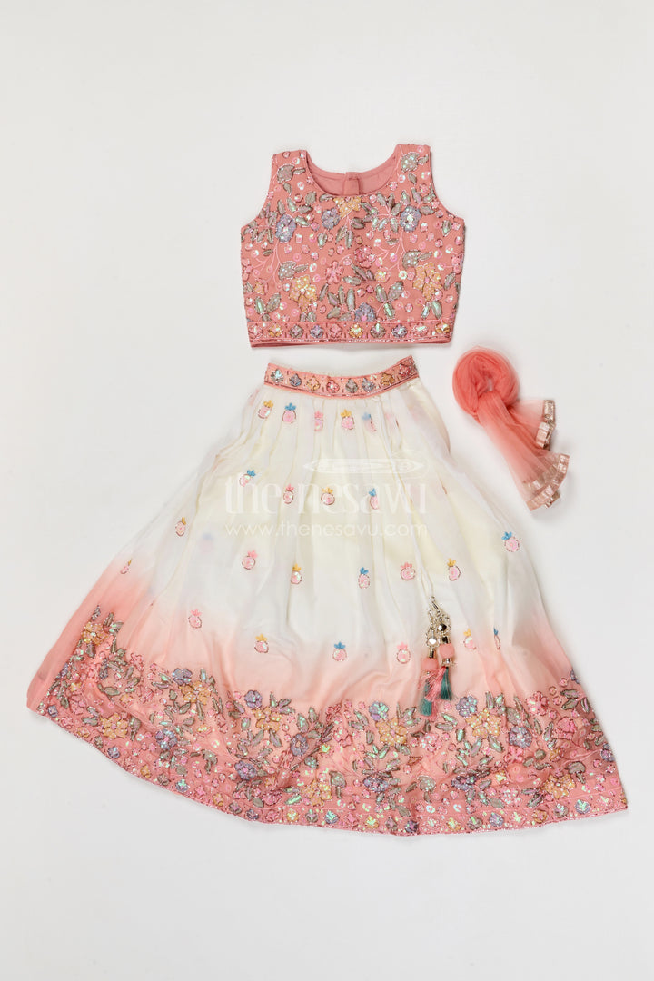 The Nesavu Girls Fancy Lehenga Girls Flared Lehenga for Weddings and Festive Celebrations Nesavu Nesavu girls georgette designer lehenga for weddings and celebrations with embroidered yoke