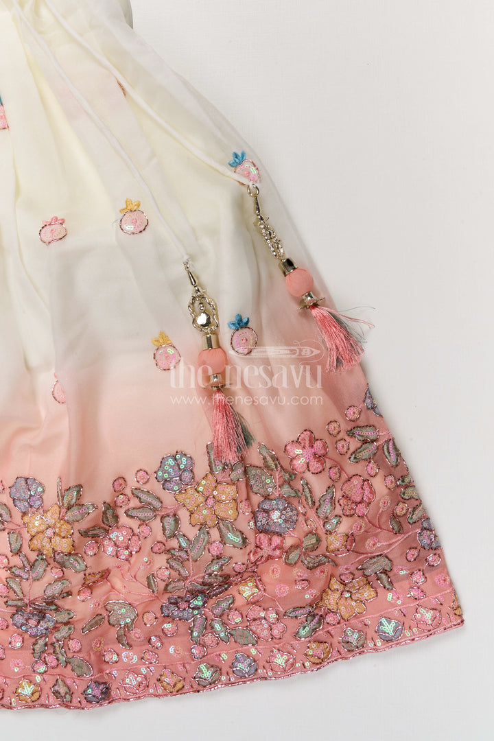 The Nesavu Girls Fancy Lehenga Girls Flared Lehenga for Weddings and Festive Celebrations Nesavu Nesavu girls georgette designer lehenga for weddings and celebrations with embroidered yoke