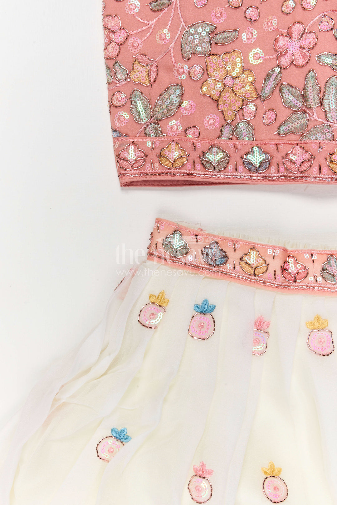 The Nesavu Girls Fancy Lehenga Girls Flared Lehenga for Weddings and Festive Celebrations Nesavu Nesavu girls georgette designer lehenga for weddings and celebrations with embroidered yoke