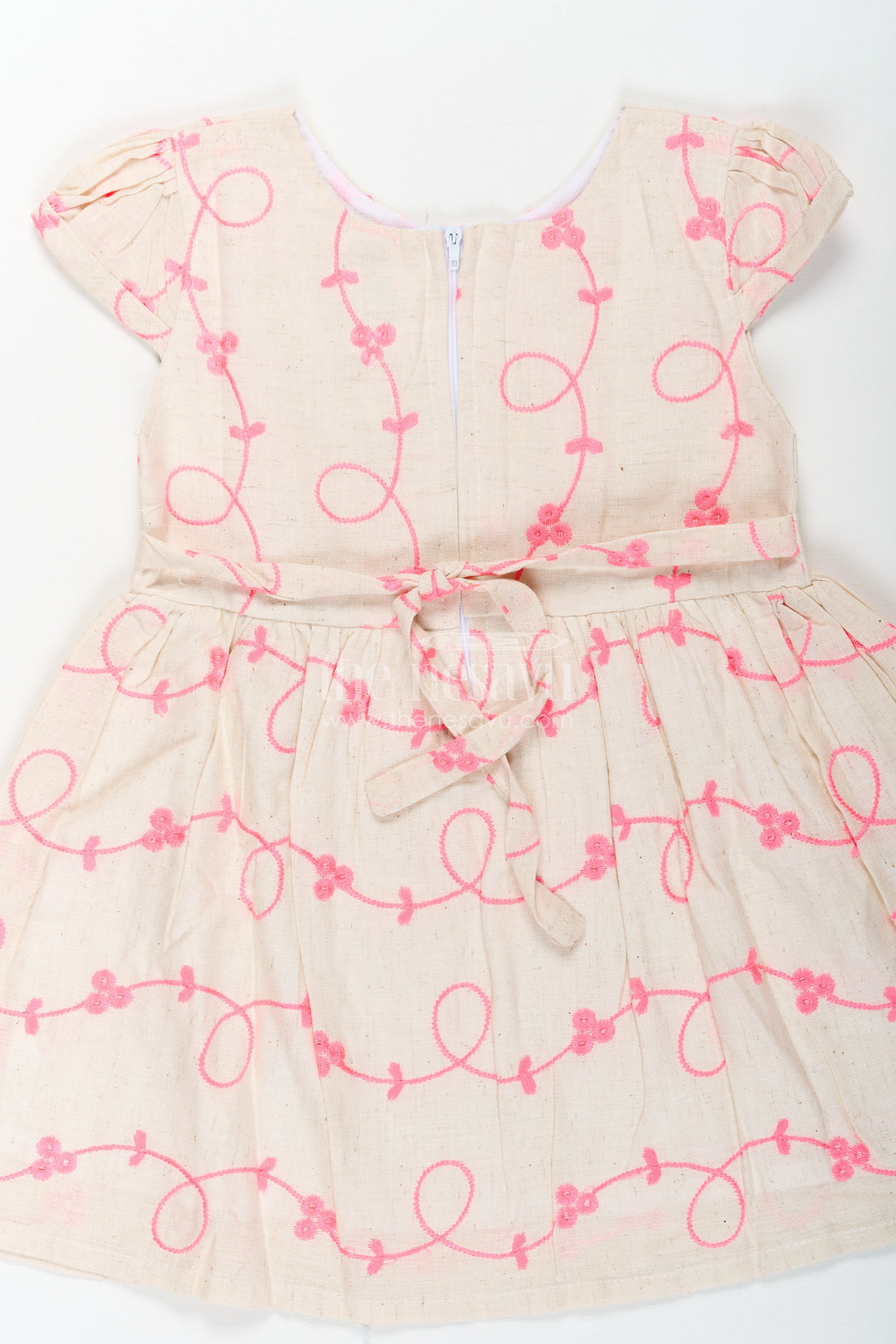The Nesavu Baby Cotton Frocks Girls Flax Cotton Beautiful Rose Flower Frock with Bright Embroidery and Floral Appliqué Detailing Nesavu Nesavu Girls Flax Cotton Beautiful Rose Flower Frock Pink Embroidery Floral Appliqu Design