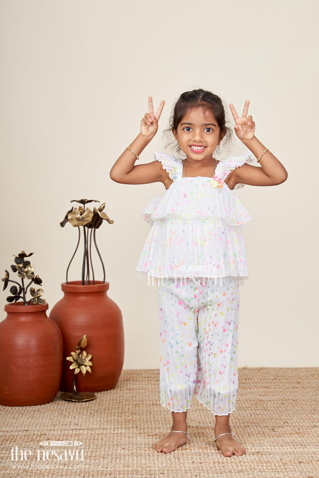 The Nesavu Girls Casual Set Girls floral casual set for birthdays and playdates Nesavu 18 (2Y) / Multicolor BFJ860A-18 Nesavu floral girls casual set georgette  perfect birthday parties playtime comfort