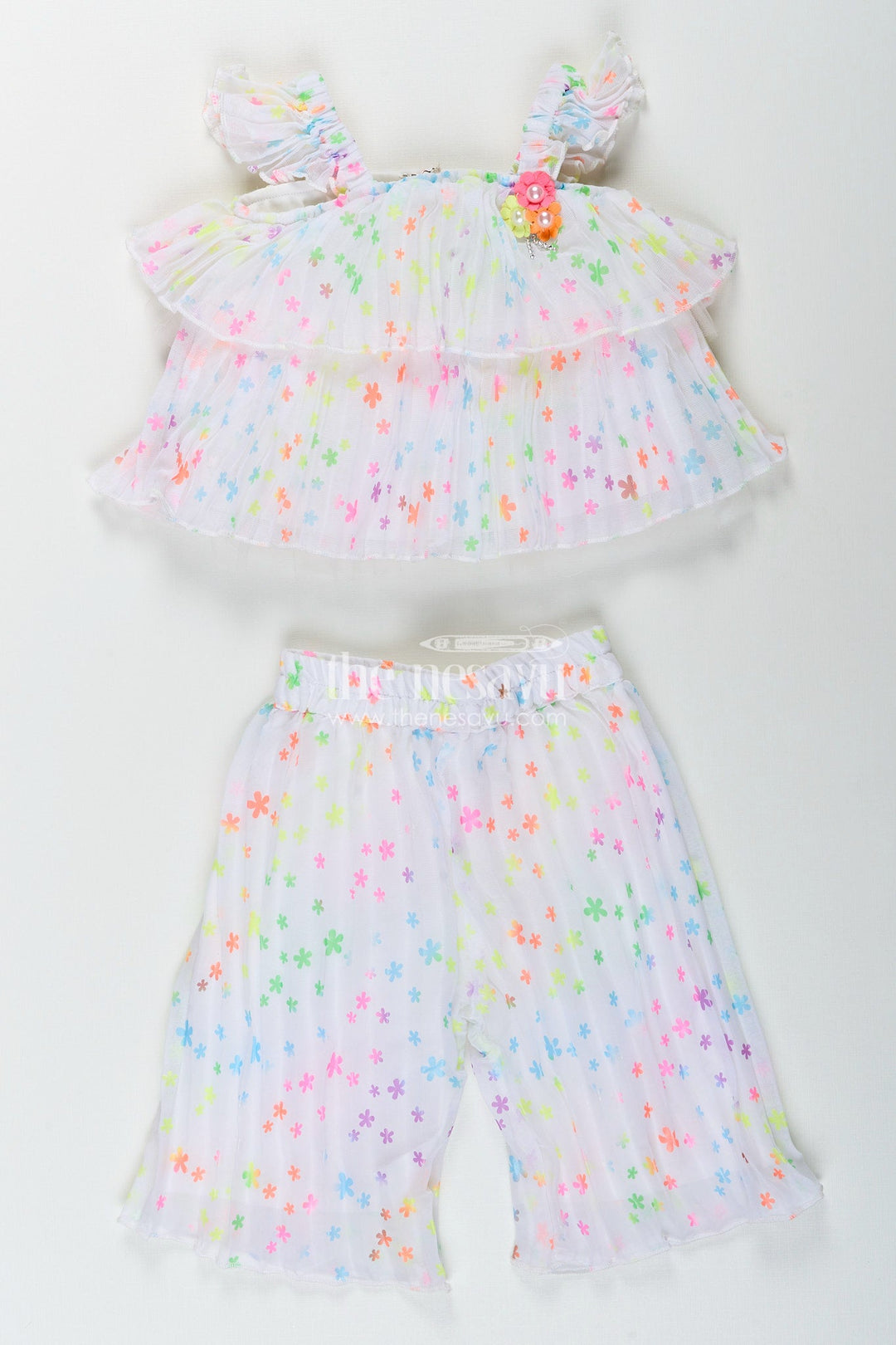 The Nesavu Girls Casual Set Girls floral casual set for birthdays and playdates Nesavu Nesavu floral girls casual set georgette  perfect birthday parties playtime comfort