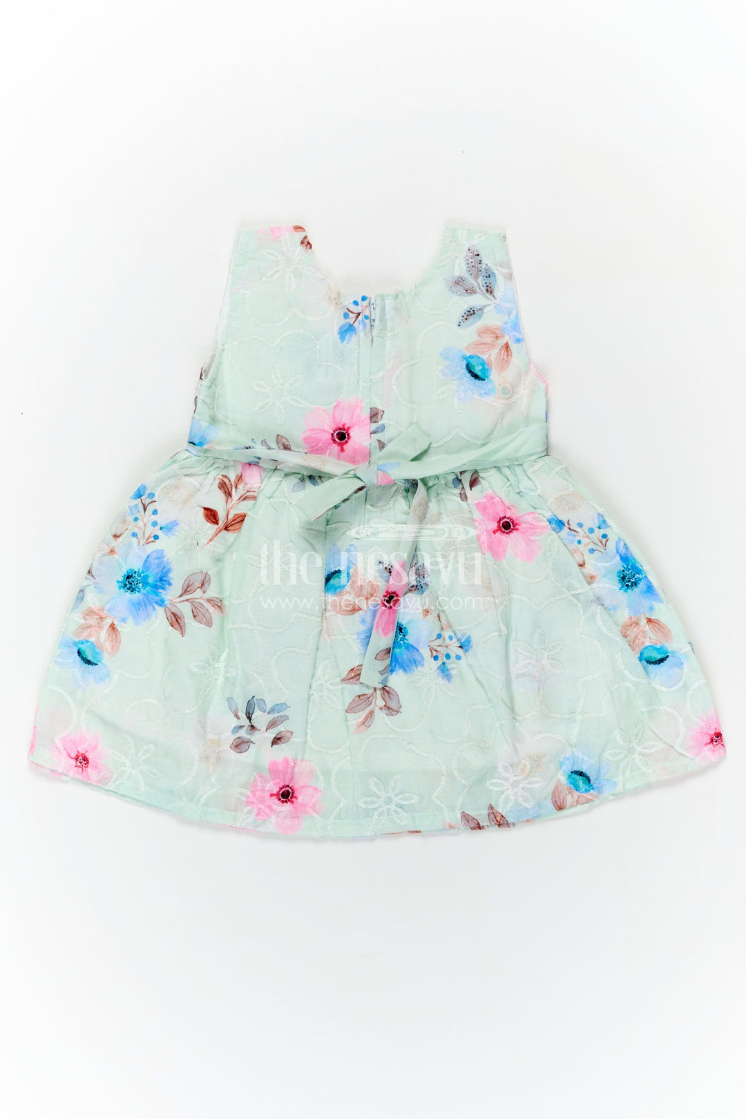 The Nesavu Baby Cotton Frocks Girls Floral Dress with Bow and Digital Printed Blooms in Soft Cotton for Toddlers and Young Kids Nesavu Nesavu Cotton Girls Floral Dress Bow Digital Printed Pastel Flowers Toddlers