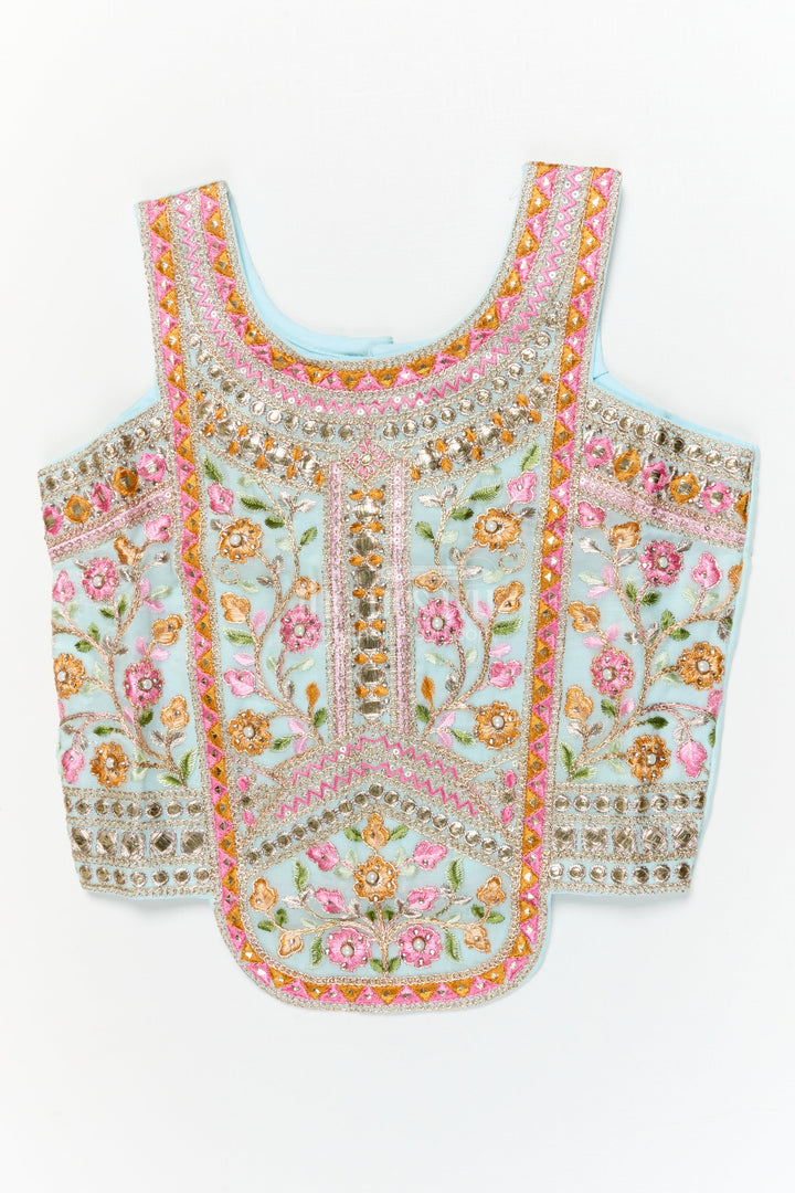 The Nesavu Girls Ethnic Lehenga Girls Floral Embroidered Lehenga Set for Weddings and Cultural Celebrations Nesavu Nesavu girls georgette lehenga choli set with floral embroidery and dupatta for festive weddings