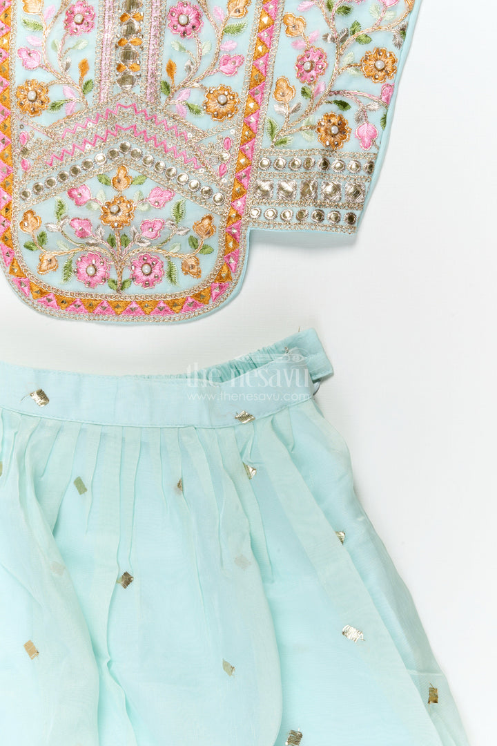 The Nesavu Girls Ethnic Lehenga Girls Floral Embroidered Lehenga Set for Weddings and Cultural Celebrations Nesavu Nesavu girls georgette lehenga choli set with floral embroidery and dupatta for festive weddings