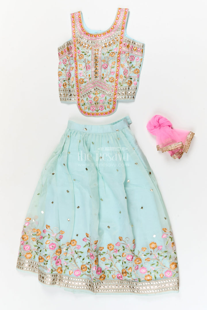 The Nesavu Girls Ethnic Lehenga Girls Floral Embroidered Lehenga Set for Weddings and Cultural Celebrations Nesavu Nesavu girls georgette lehenga choli set with floral embroidery and dupatta for festive weddings