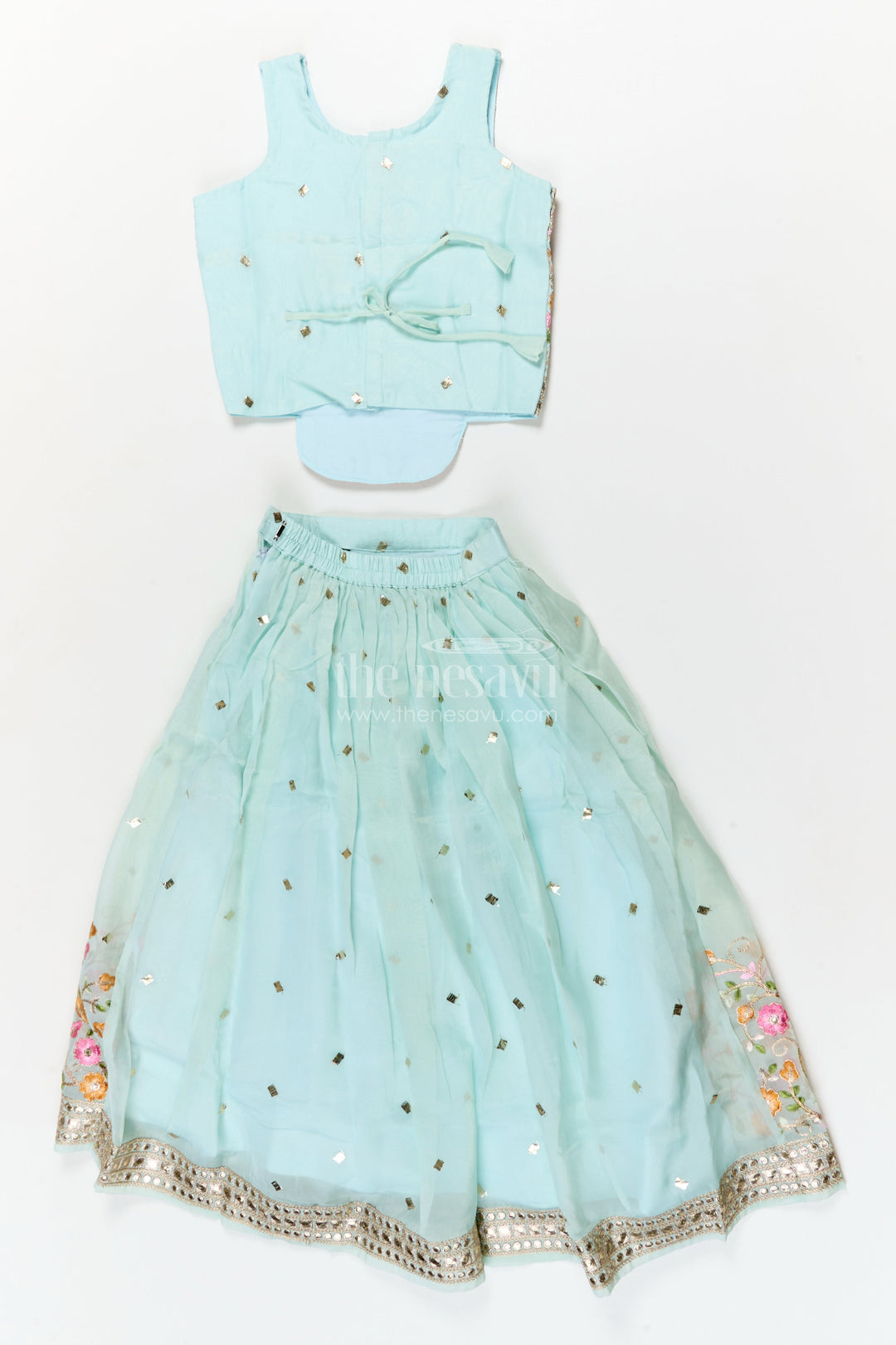 The Nesavu Girls Ethnic Lehenga Girls Floral Embroidered Lehenga Set for Weddings and Cultural Celebrations Nesavu Nesavu girls georgette lehenga choli set with floral embroidery and dupatta for festive weddings