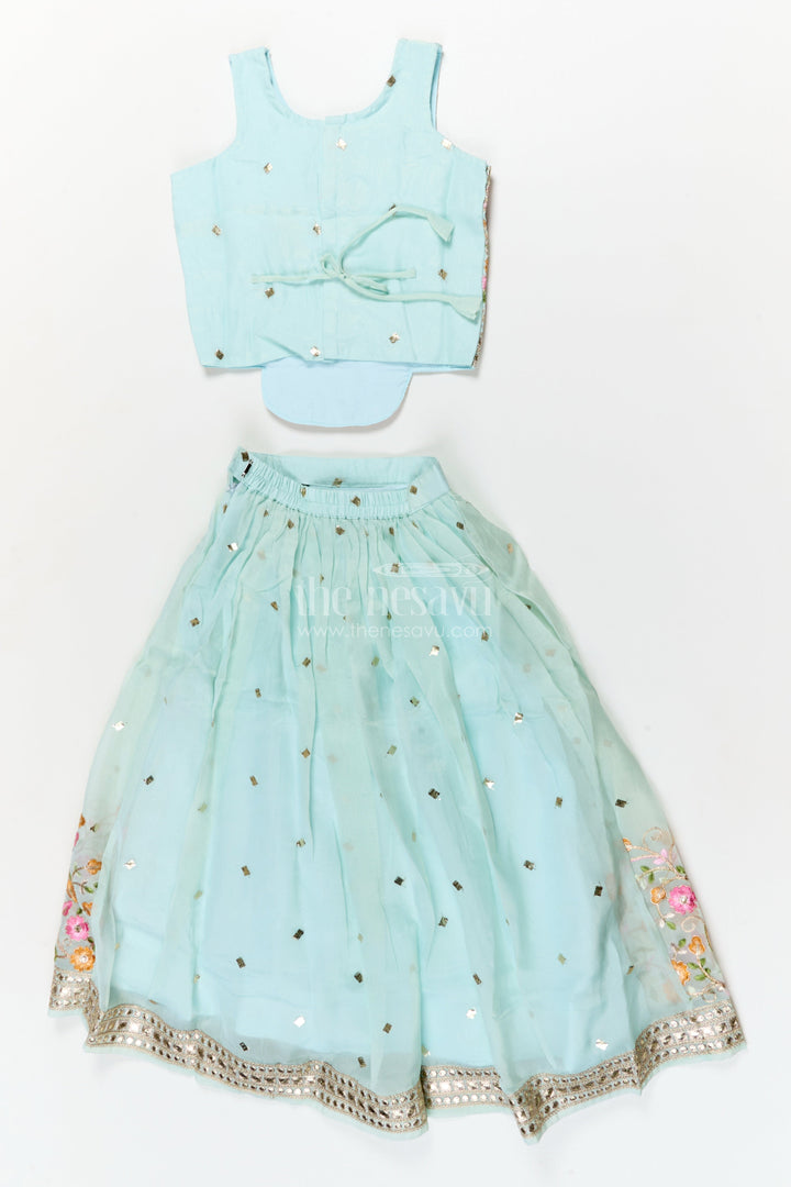 The Nesavu Girls Ethnic Lehenga Girls Floral Embroidered Lehenga Set for Weddings and Cultural Celebrations Nesavu Nesavu girls georgette lehenga choli set with floral embroidery and dupatta for festive weddings