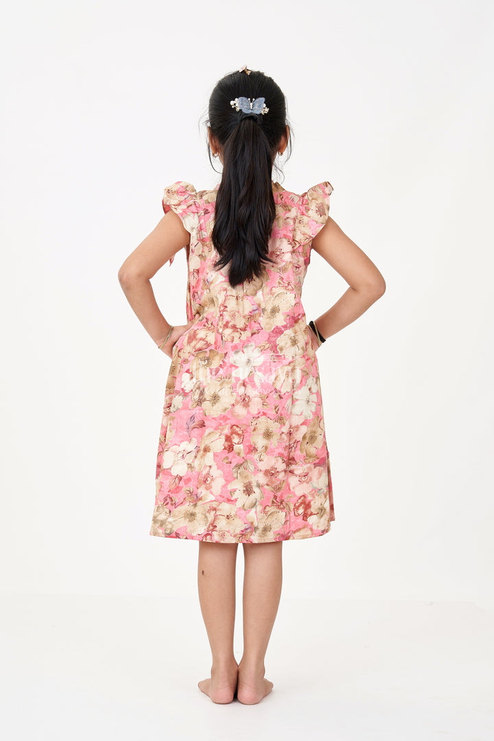 The Nesavu Girls Cotton Frock Girls Floral Evening Dress with Pleated Design and Soft Cotton Fabric for Graceful Comfort Nesavu Nesavu Girls Floral Evening Dress Ruffled Neckline Pleated Design a Chic Look