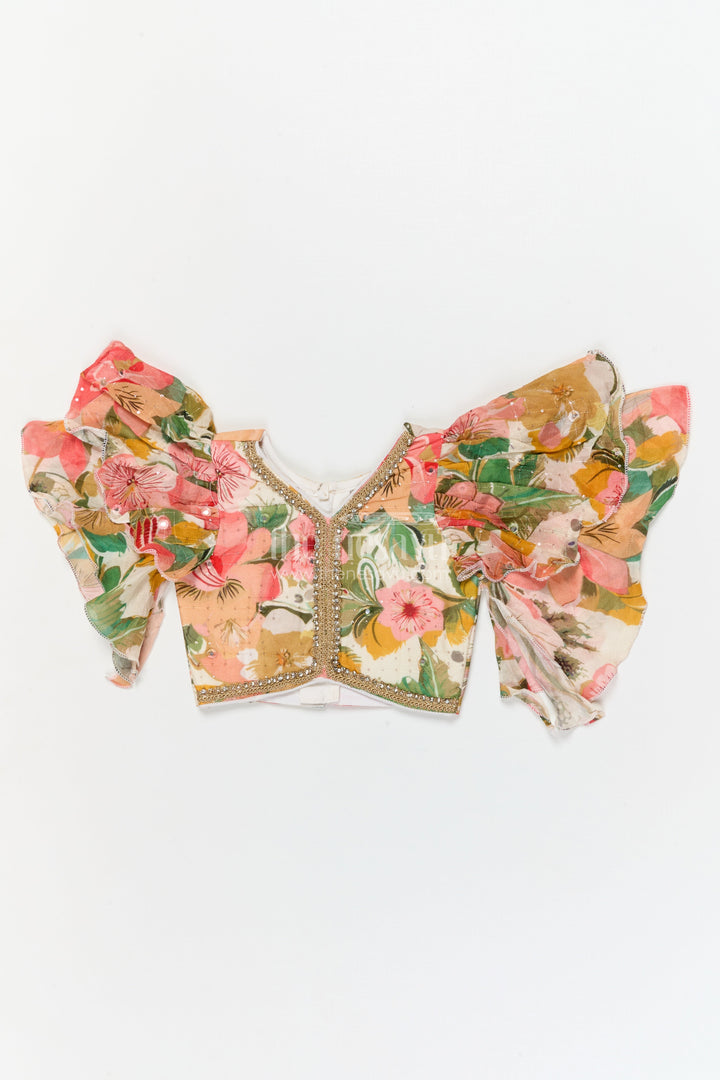 The Nesavu Girls Fancy Lehenga Girls Floral Fancy Lehenga Set with Puff Sleeves for Birthday and Festive Wear Nesavu Nesavu girls puff sleeve floral lehenga set in Chinon silk for birthdays and festive celebrations