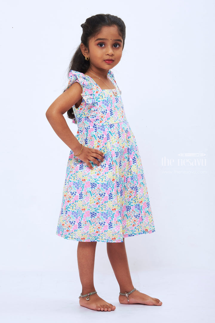 The Nesavu Girls Cotton Frock Girls Floral Garden Party Cotton Dress  Colorful Spring Frock for Kids Nesavu Vibrant Spring Floral Dress for Girls | Lightweight Cotton Frock | The Nesavu