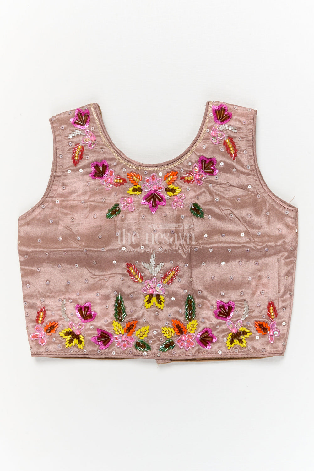 The Nesavu Girls Ethnic Lehenga Girls Floral Lehenga Set with Sleeveless Blouse for Birthdays and Special Occasions Nesavu Nesavu girls floral printed lehenga set in chinon fabric with embroidered blouse for festive celebrations