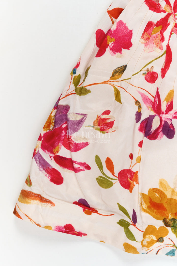 The Nesavu Girls Ethnic Lehenga Girls Floral Lehenga Set with Spaghetti Blouse for Birthdays and Outdoor Events Nesavu Nesavu girls floral lehenga choli set in modal silk with spaghetti blouse for festive parties