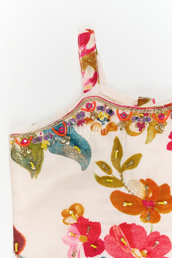 The Nesavu Girls Ethnic Lehenga Girls Floral Lehenga Set with Spaghetti Blouse for Birthdays and Outdoor Events Nesavu Nesavu girls floral lehenga choli set in modal silk with spaghetti blouse for festive parties