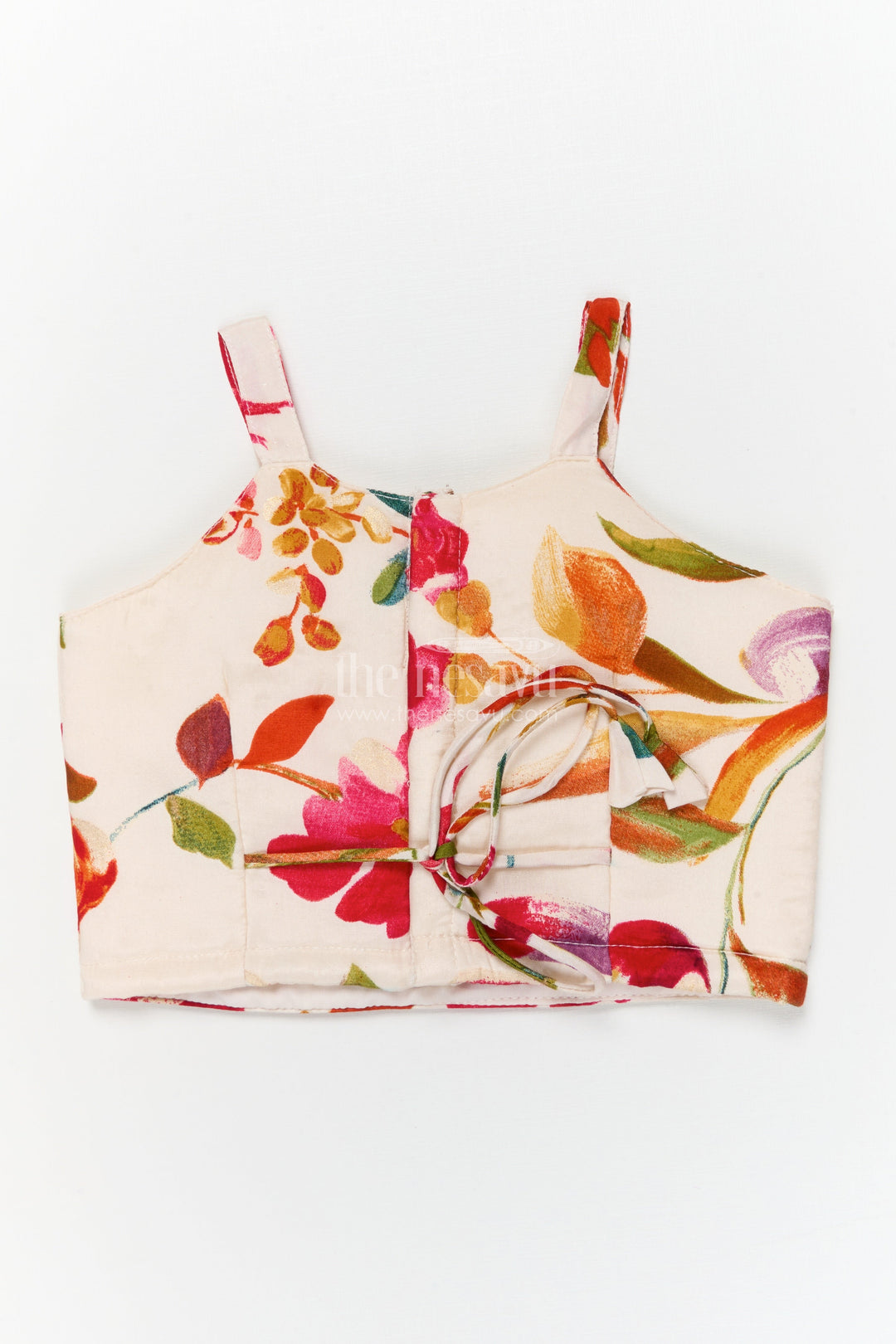 The Nesavu Girls Ethnic Lehenga Girls Floral Lehenga Set with Spaghetti Blouse for Birthdays and Outdoor Events Nesavu Nesavu girls floral lehenga choli set in modal silk with spaghetti blouse for festive parties