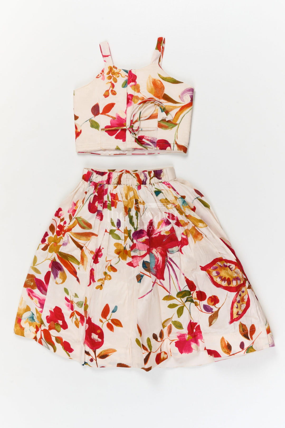 The Nesavu Girls Ethnic Lehenga Girls Floral Lehenga Set with Spaghetti Blouse for Birthdays and Outdoor Events Nesavu Nesavu girls floral lehenga choli set in modal silk with spaghetti blouse for festive parties