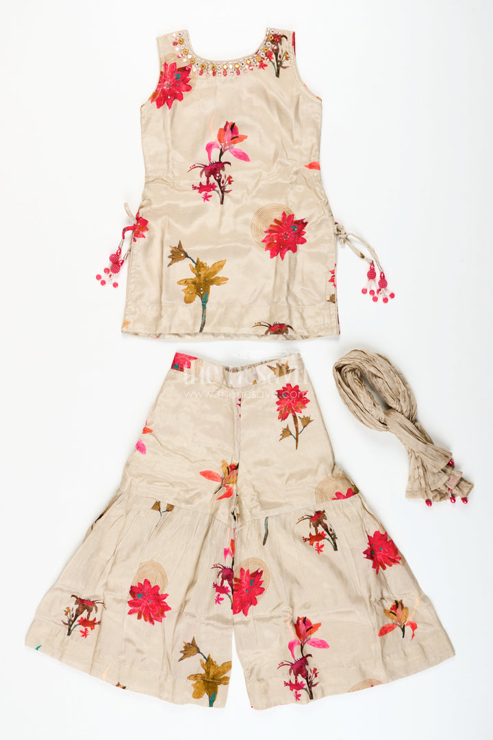 The Nesavu Girls Sharara / Plazo Set Girls Floral Plazo Set with Muslin Silk Top for Festive Day Events Nesavu Nesavu girls muslin silk plazo set floral print  perfect festive daytime events casual functions