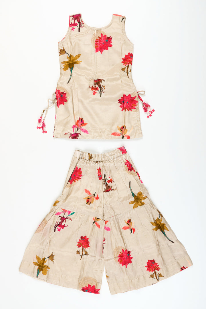 The Nesavu Girls Sharara / Plazo Set Girls Floral Plazo Set with Muslin Silk Top for Festive Day Events Nesavu Nesavu girls muslin silk plazo set floral print  perfect festive daytime events casual functions