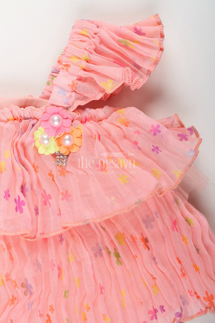 The Nesavu Girls Casual Set Girls floral ruffle set for festive days and outdoor fun Nesavu Nesavu floral georgette girls set ruffles  festive-ready comfortable summer occasions