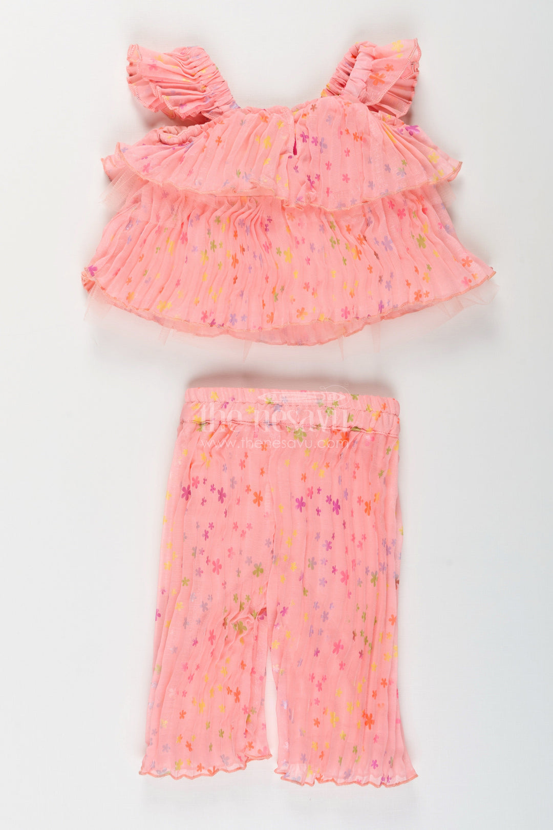 The Nesavu Girls Casual Set Girls floral ruffle set for festive days and outdoor fun Nesavu Nesavu floral georgette girls set ruffles  festive-ready comfortable summer occasions