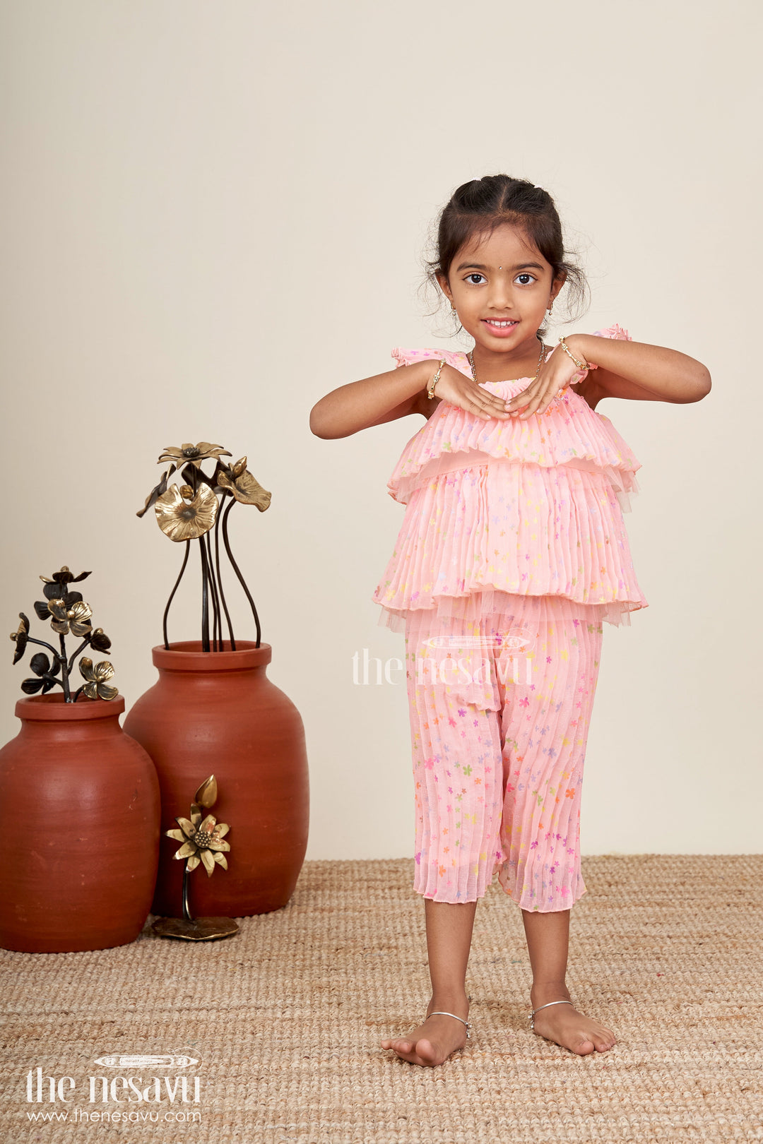The Nesavu Girls floral ruffle set for festive days and outdoor fun Nesavu Nesavu floral georgette girls set ruffles  festive-ready comfortable summer occasions