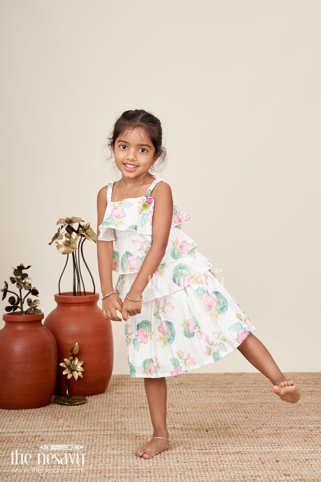 The Nesavu Girls Casual Set Girls floral skirt set for birthdays and casual outings Nesavu 18 (2Y) / Green BFJ861A-18 Nesavu girls floral skirt set ruffled top  perfect birthdays summer celebrations