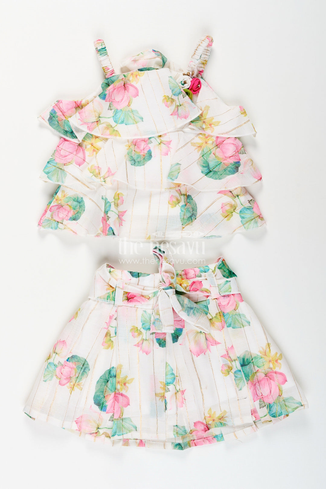 The Nesavu Girls Casual Set Girls floral skirt set for birthdays and casual outings Nesavu Nesavu girls floral skirt set ruffled top  perfect birthdays summer celebrations