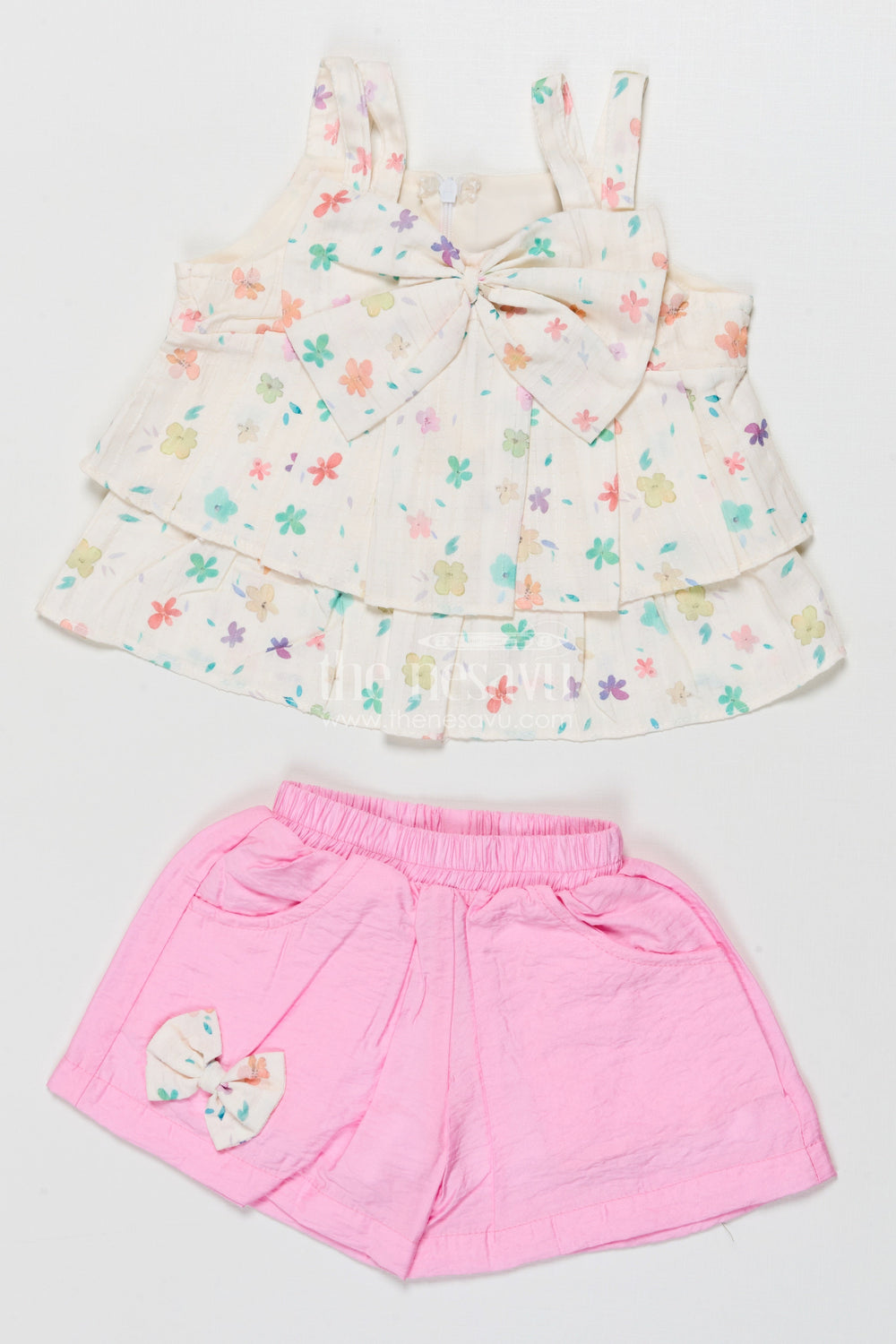 The Nesavu Girls Casual Set Girls Floral Top with Pink Skirt – Casual Fusion Set Nesavu 16 (1Y) / pink GPS809B-16 Nesavu girls floral digital print top with pink skirt – casual set