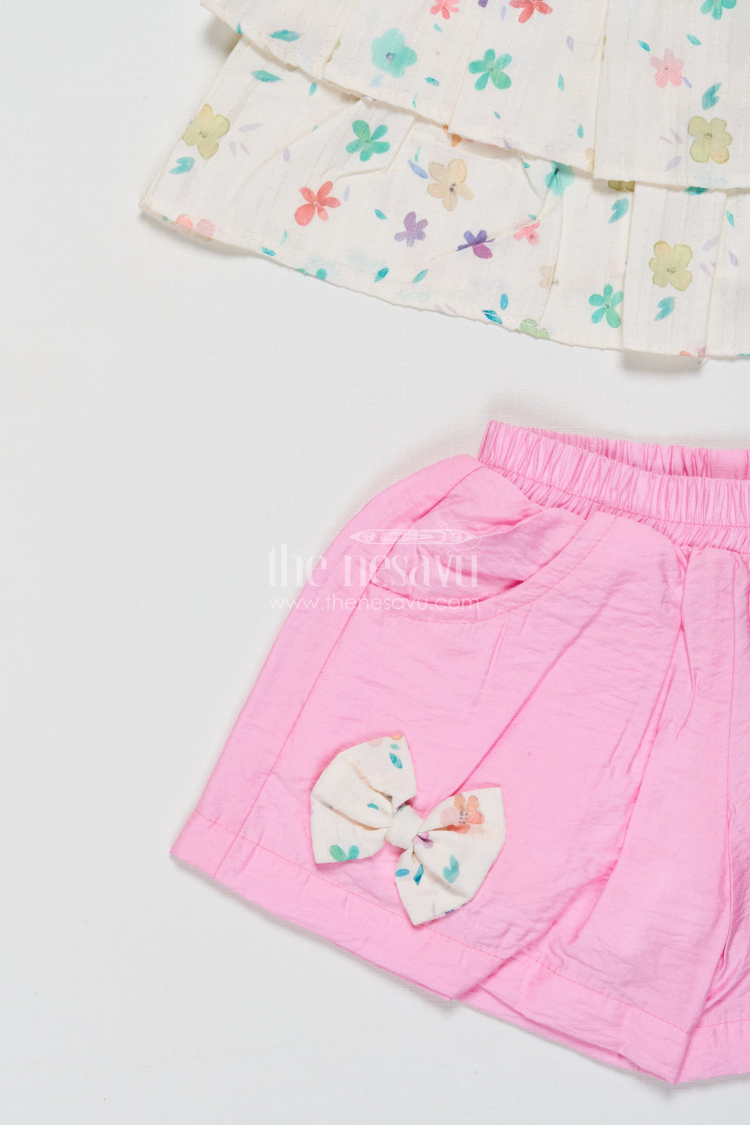 The Nesavu Girls Casual Set Girls Floral Top with Pink Skirt – Casual Fusion Set Nesavu Nesavu girls floral digital print top with pink skirt – casual set