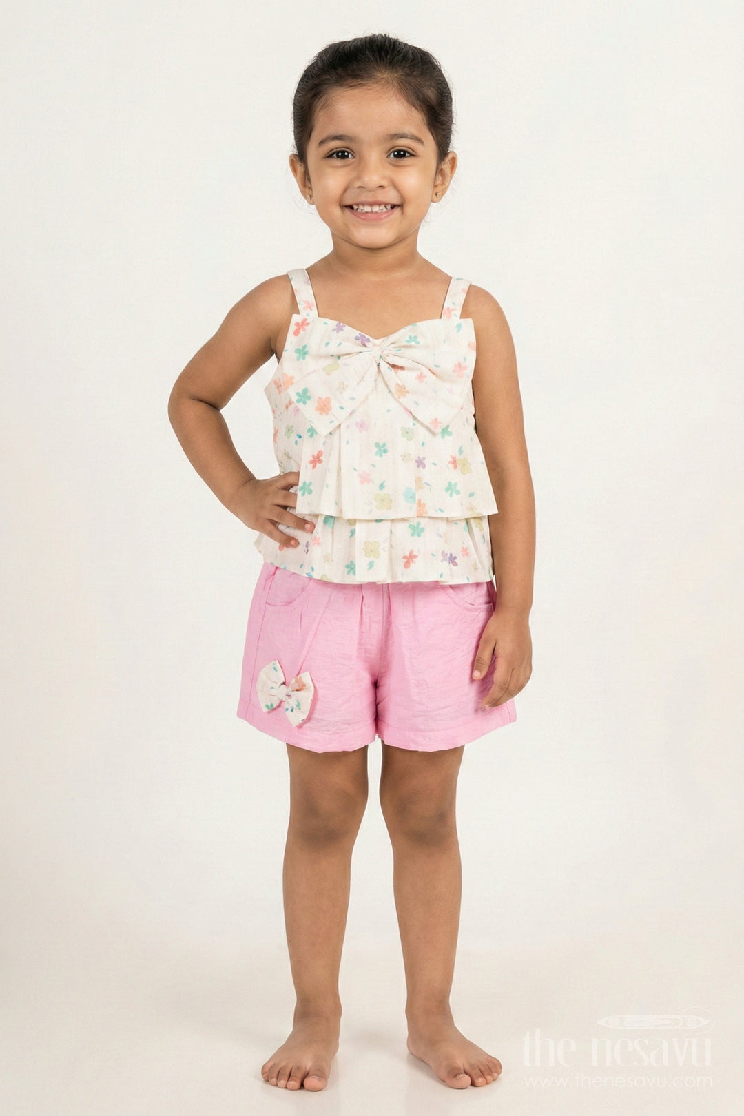 The Nesavu Girls Casual Set Girls Floral Top with Pink Skirt – Casual Fusion Set Nesavu Nesavu girls floral digital print top with pink skirt – casual set