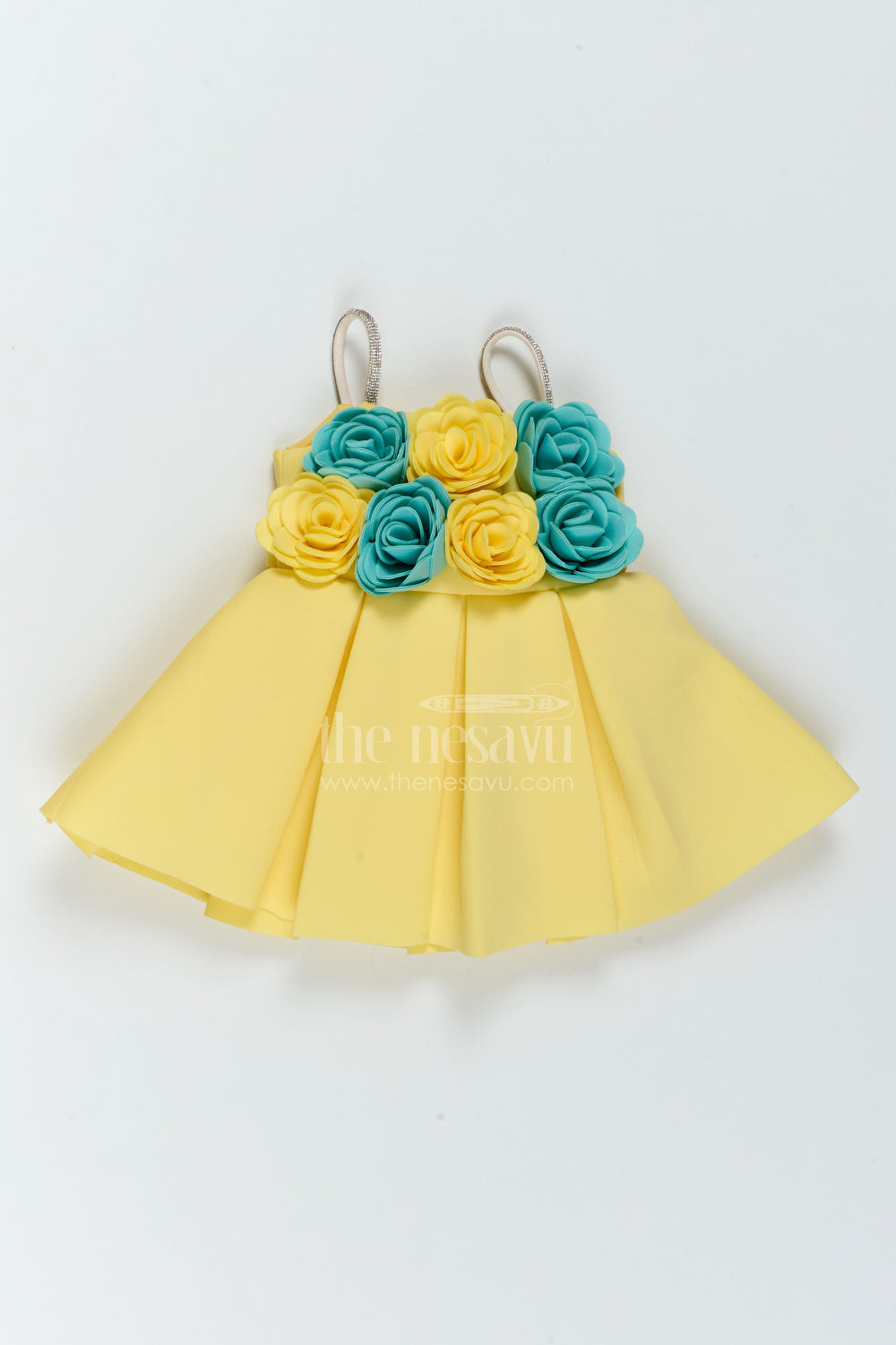 The Nesavu Girls Fancy Party Frock Girls Floral Waist Frock for Birthday Outings and Family Functions Nesavu 16 (1Y) / Yellow / Scuba PF333A-16 Nesavu Girls Floral Waist Scuba Frock For Birthday Outings Family Functions And Special Celebrations