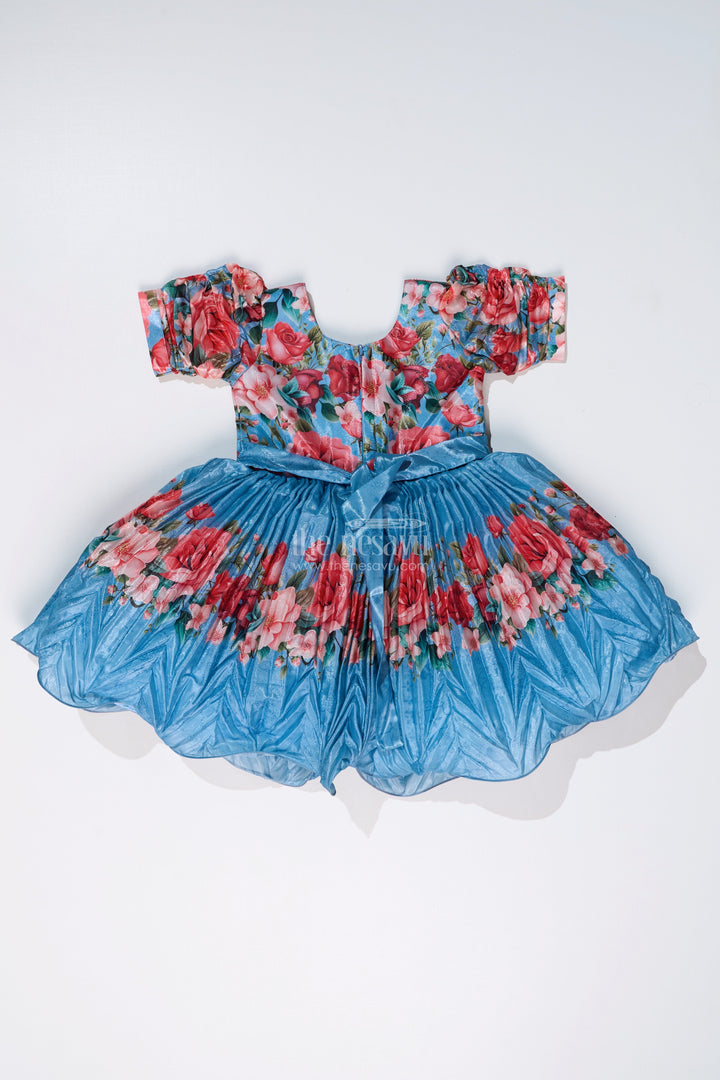 The Nesavu Silk Party Frock Girls Flowery Frock with Digital Floral Print and Embellished Bodice for a Stylish Party Look Nesavu Nesavu Girls Flowery Frock Digital Floral Print Embellished Puff Sleeves