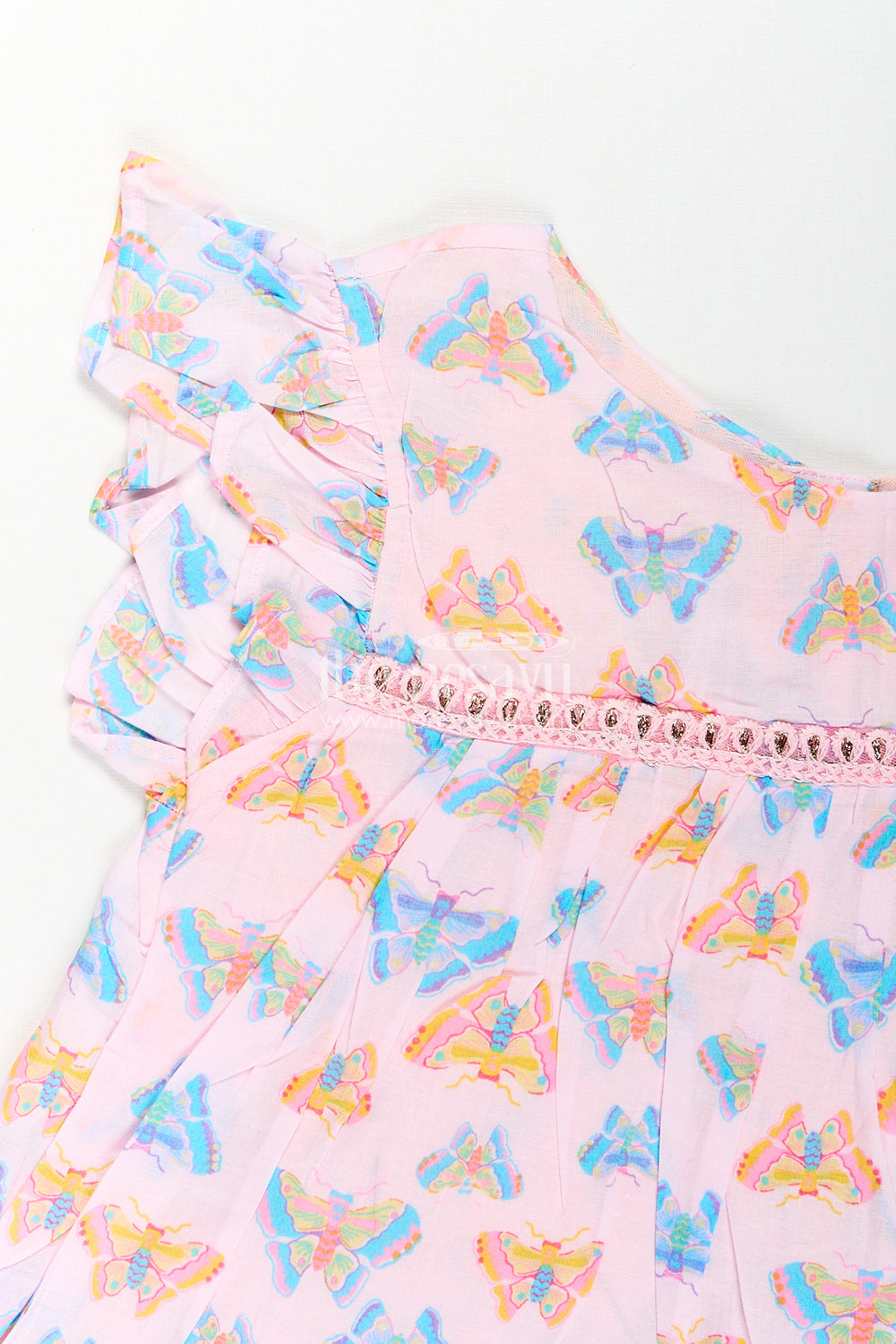 The Nesavu Girls Cotton Frock Girls Frill Sleeve Frock in Cotton with Butterfly Digital Print and Ruffle Hem for Breezy Everyday Style Nesavu Nesavu Girls Frill Sleeve Frock Cotton Butterfly Digital Print Ruffled Hem Design