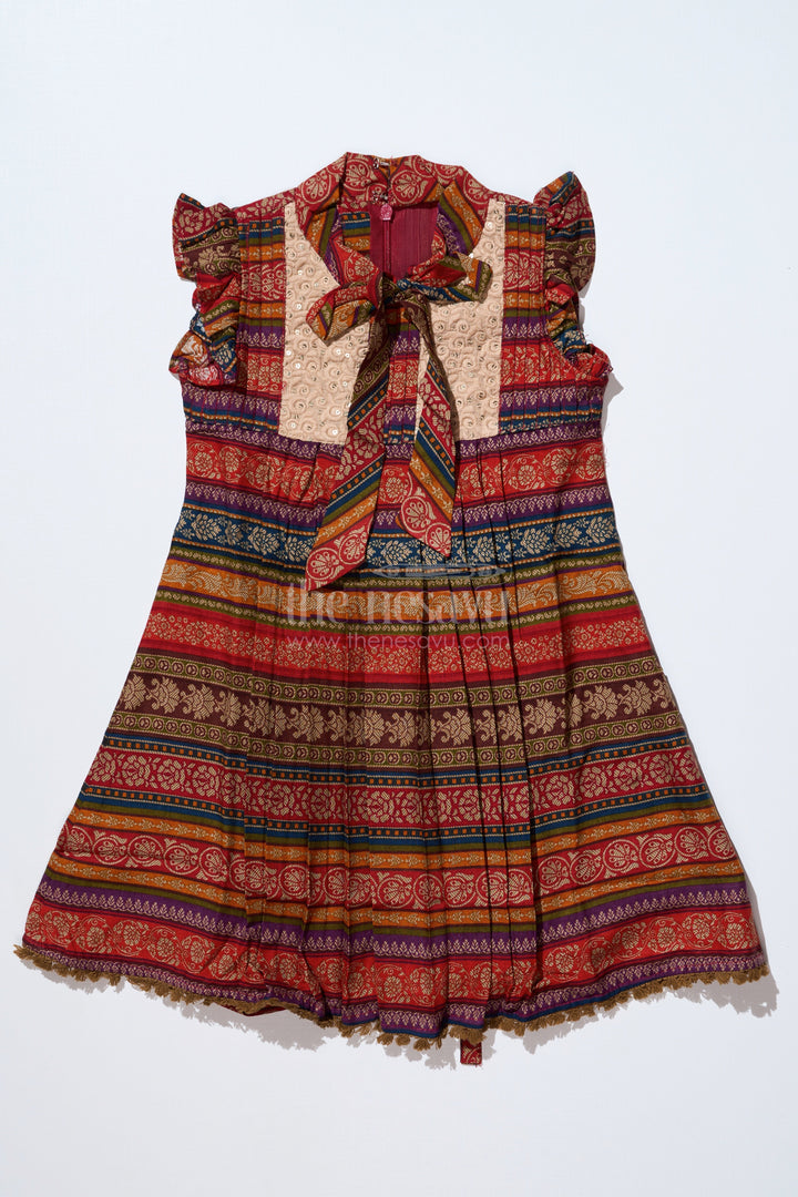 The Nesavu Girls Cotton Frock Girls Frock Cotton Ki with Bohemian Print and Embroidered Yoke for a Chic Look Nesavu 22 (4Y) / Red GFC1628B-22 Nesavu Girls Frock Cotton Ki Bohemian Print Embroidered Yoke Casual Wear