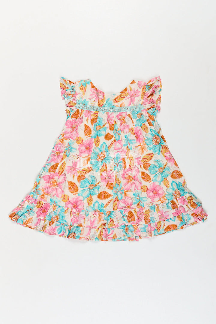 The Nesavu Girls Fancy Frock Girls Frock Dress Design in Multicolor Floral Modal Silk with Soft Pleats and Ruffle Accents Nesavu 18 (2Y) / Multicolor GFC1771A-18 Nesavu Girls Multicolor Floral Modal Silk Frock Dress Design Pleated Bodice Ruffle Hem