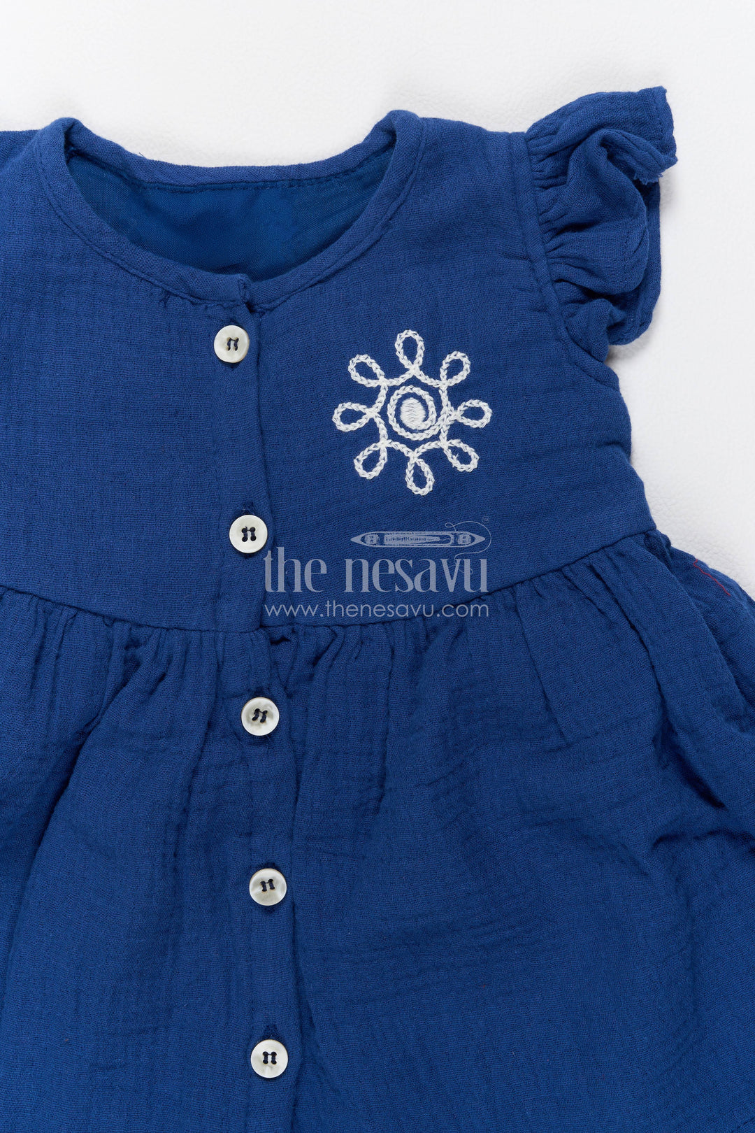 The Nesavu Girls Cotton Frock Girls Frock Dress in Blue for Celebrations and Photos Nesavu Nesavu Girls Frock Dress With Thread Embroidery For Weddings