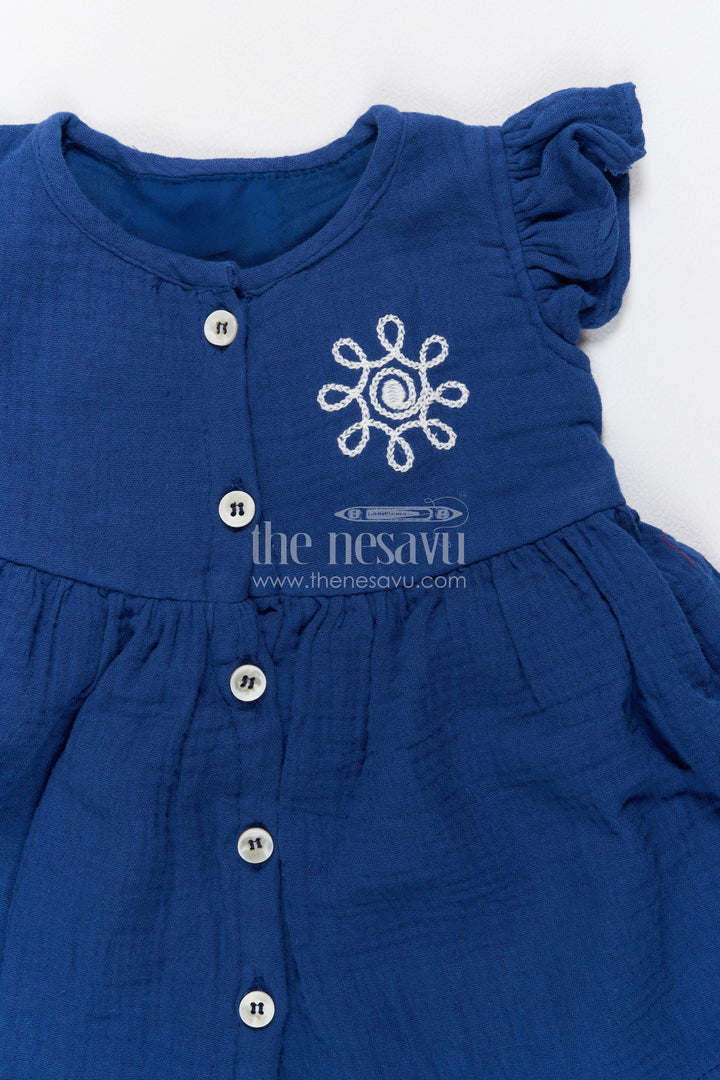 The Nesavu Girls Cotton Frock Girls Frock Dress in Blue for Celebrations and Photos Nesavu Nesavu Girls Frock Dress With Thread Embroidery For Weddings