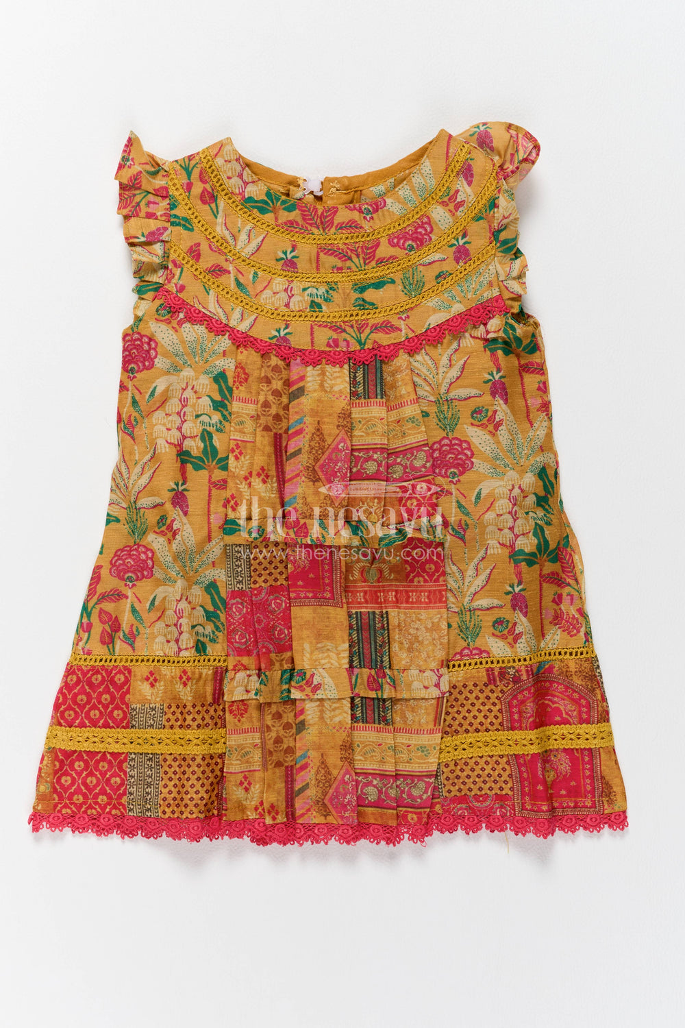 The Nesavu Girls Cotton Frock Girls Frock Dress in Yellow for Celebration Styling Nesavu 14 (6M) / Yellow / Cotton GFC2501C-14 Nesavu Girls Frock Dress In Yellow For Celebration Styling GFC2501C-14