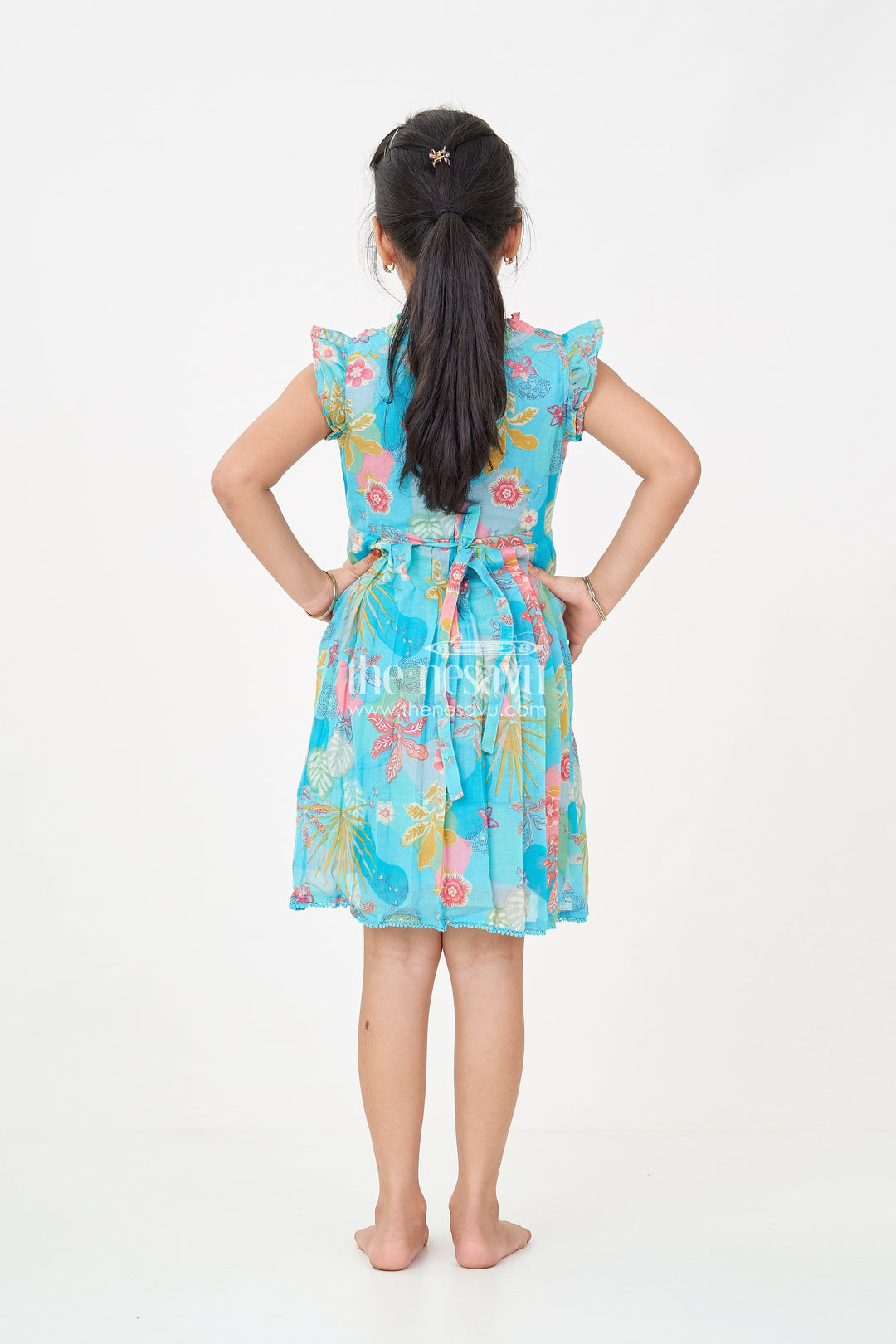 The Nesavu Girls Cotton Frock Girls frock eid stylish dress design in Vibrant Floral Cotton with Sequin Accents and Pleated Skirt Nesavu Nesavu Girls frock eid stylish dress design Printed Cotton Sequin Embroidery Pleats