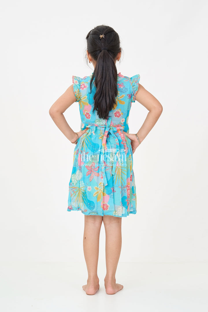 The Nesavu Girls Cotton Frock Girls frock eid stylish dress design in Vibrant Floral Cotton with Sequin Accents and Pleated Skirt Nesavu Nesavu Girls frock eid stylish dress design Printed Cotton Sequin Embroidery Pleats
