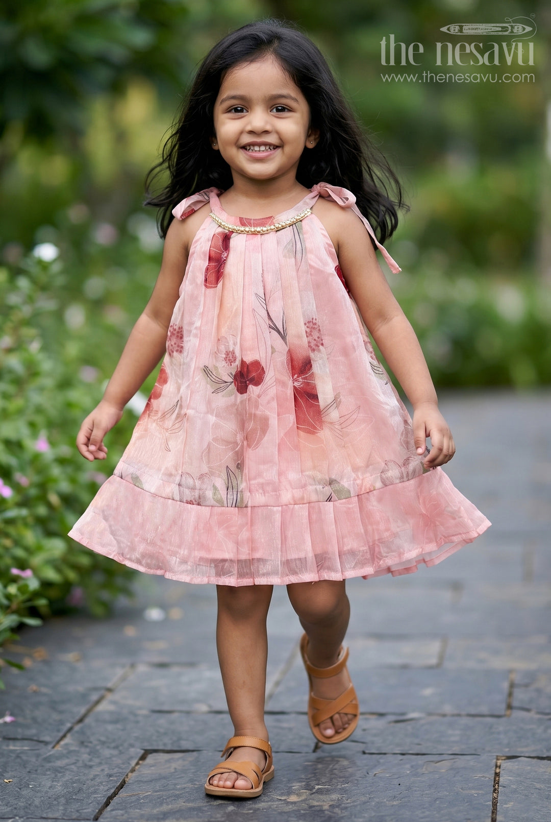 The Nesavu Girls Cotton Frock Girls Frock for Birthday and Cute Photoshoot Nesavu 14 (6M) / Pink / Georgette GFC2246B-14 Nesavu Girls Georgette Frock With Digital Print For Birthday And Festive Photoshoots Outfit
