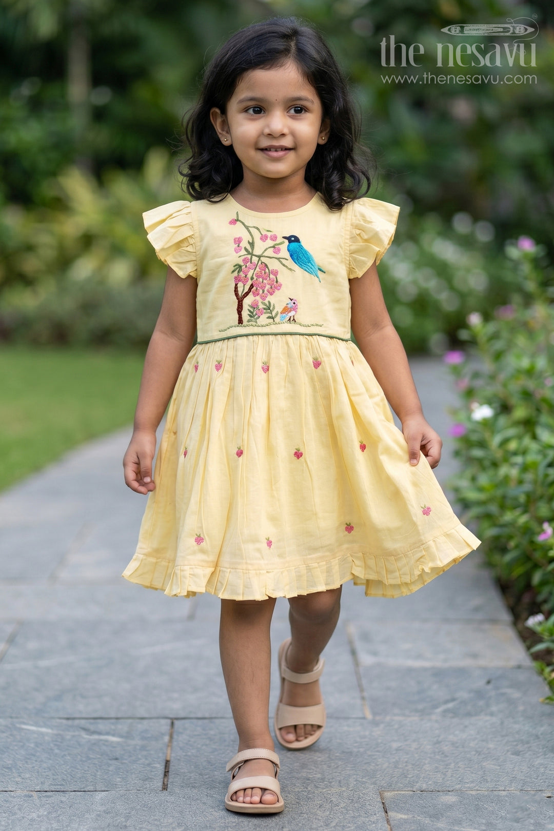The Nesavu Girls Chanderi Frock Girls Frock for Birthday and Festive Celebrations Nesavu 16 (1Y) / Yellow / Chanderi GFC2238A-16 Nesavu Baby Girl Chanderi Frock For Birthday And Festive Wear With Thread Embroidery And Flared Design