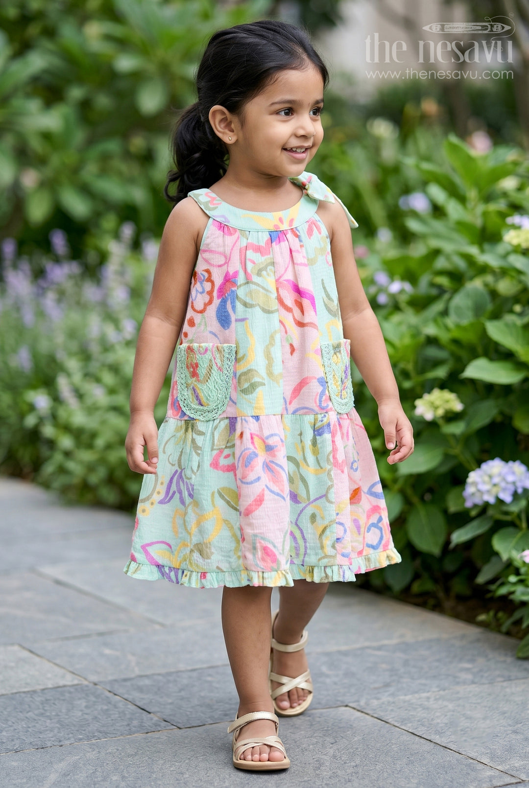 The Nesavu Girls Cotton Frock Girls Frock for Birthday and Park Visits Nesavu 14 (6M) / Green / Georgette GFC2249A-14 Nesavu Girls Georgette Frock With Digital Print For Birthday And Festive Photoshoots Outfit