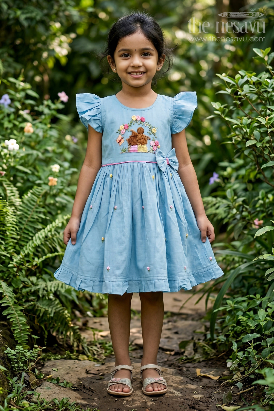 The Nesavu Girls Chanderi Frock Girls Frock for Birthday Celebrations and Festive Outings Nesavu 16 (1Y) / Blue / Chanderi GFC2230A-16 Nesavu Girls Chanderi Cotton Frock For Birthday Celebrations And Festive Outings With Embroidery