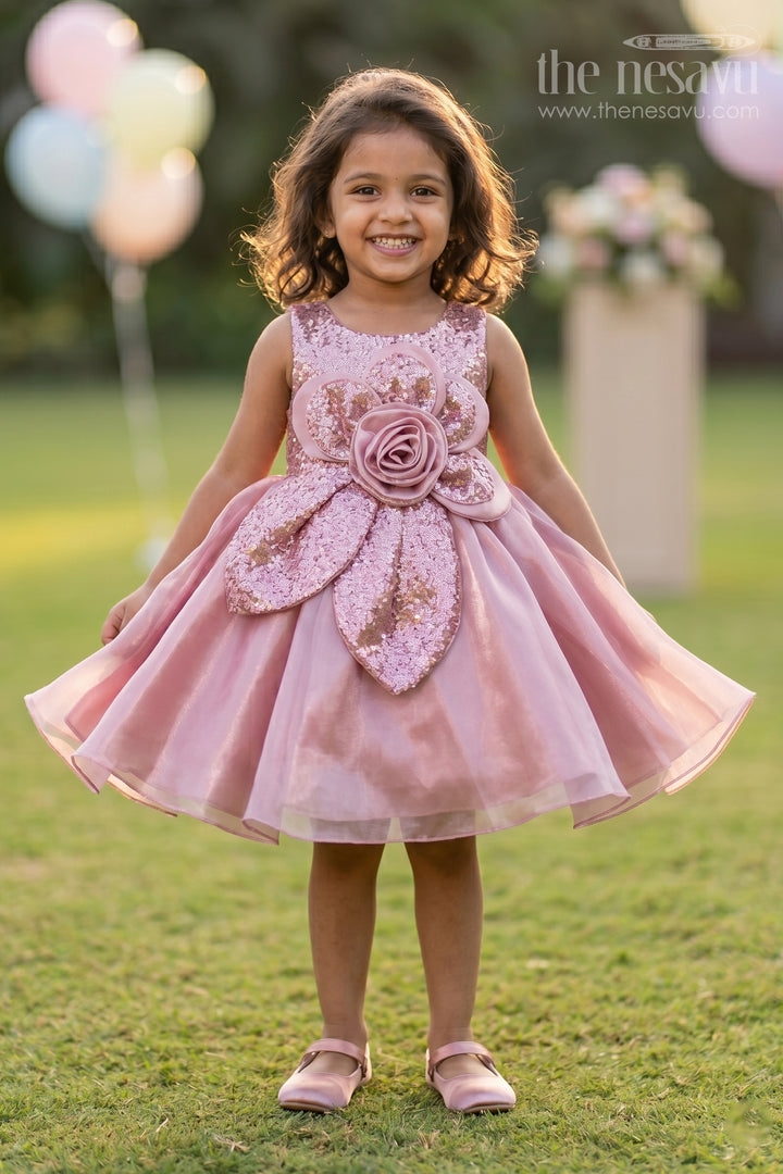 The Nesavu Girls Fancy Party Frock Girls Frock for Birthday Parties and Festive Photoshoots Nesavu 16 (1Y) / Peach / Organza PF300A-16 Nesavu Girls Organza Frock For Birthdays With Sequin Embroidery Flower Design And Flared Silhouette