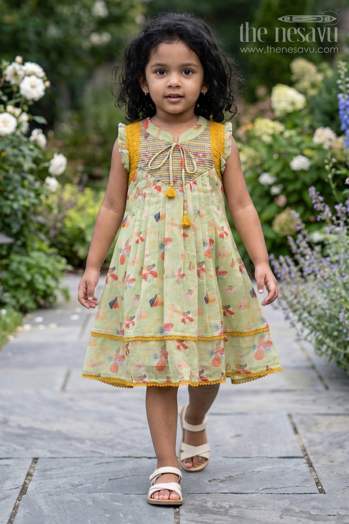 The Nesavu Girls Cotton Frock Girls Frock for Ethnic Day and Festive School Celebrations Nesavu 22 (4Y) / Green / Cotton GFC2217A-22 Nesavu Girls Cotton Frock For Ethnic Day And Festive School Celebrations With Traditional Digital Print