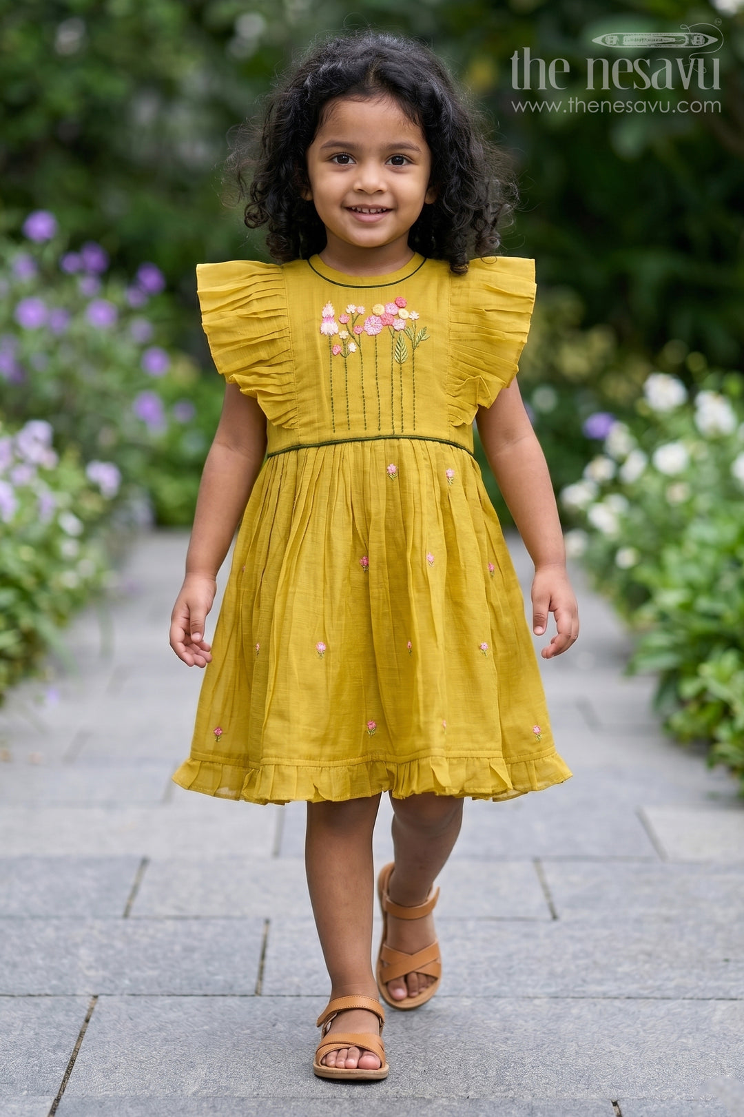 The Nesavu Girls Chanderi Frock Girls Frock for Festive Celebrations and Special Day Outings Nesavu 16 (1Y) / Green / Chanderi GFC2226A-16 Nesavu Girls Chanderi Cotton Frock For Festive Celebrations And Special Outings With Elegant Embroidery
