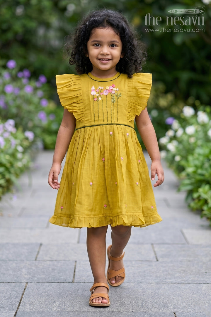 The Nesavu Girls Chanderi Frock Girls Frock for Festive Celebrations and Special Day Outings Nesavu 16 (1Y) / Green / Chanderi GFC2226A-16 Nesavu Girls Chanderi Cotton Frock For Festive Celebrations And Special Outings With Elegant Embroidery